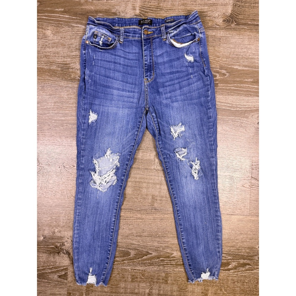 Judy Blue Jeans Womens Size 15 | 32 Blue‎ Denim Skinny Fit Raw Hem Distressed